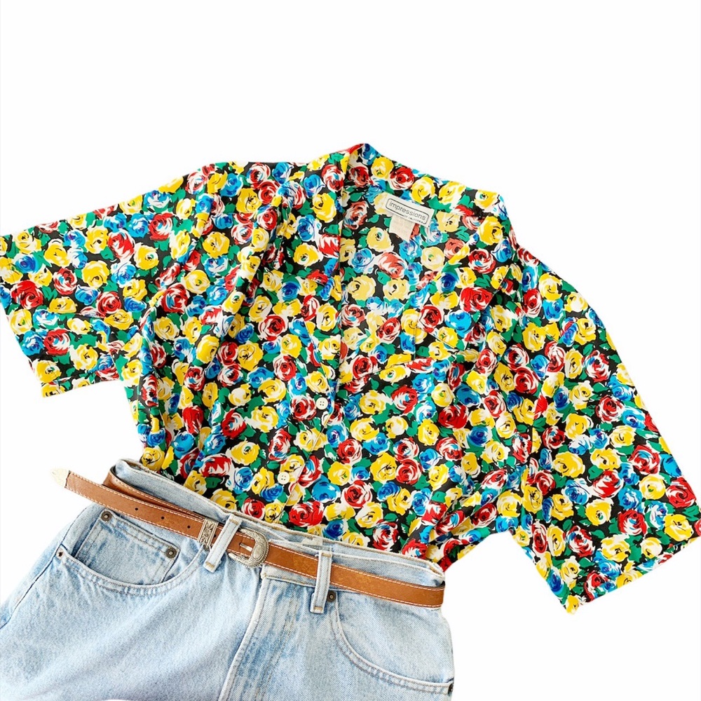 Vintage soft vibrant floral patterned button down